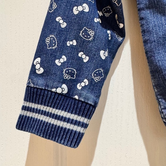 Vtg Kids Girls Hello Kitty 5T Denim Bomber Jacket Blue Sequin Bow Zipper Charm - Picture 6 of 16